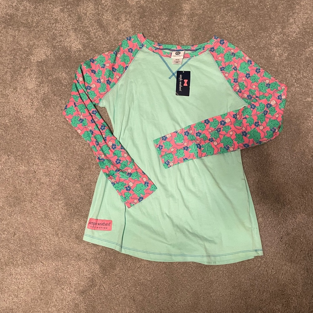 Brand new with tags- Simply Southern mint long sleeve with elephants on sleeves